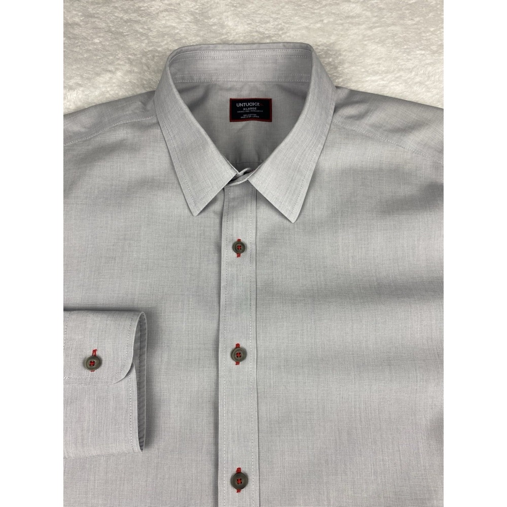 UNTUCKit Shirt Mens XL Gray w/Red Accents Regular Fit Wrinkle Free
